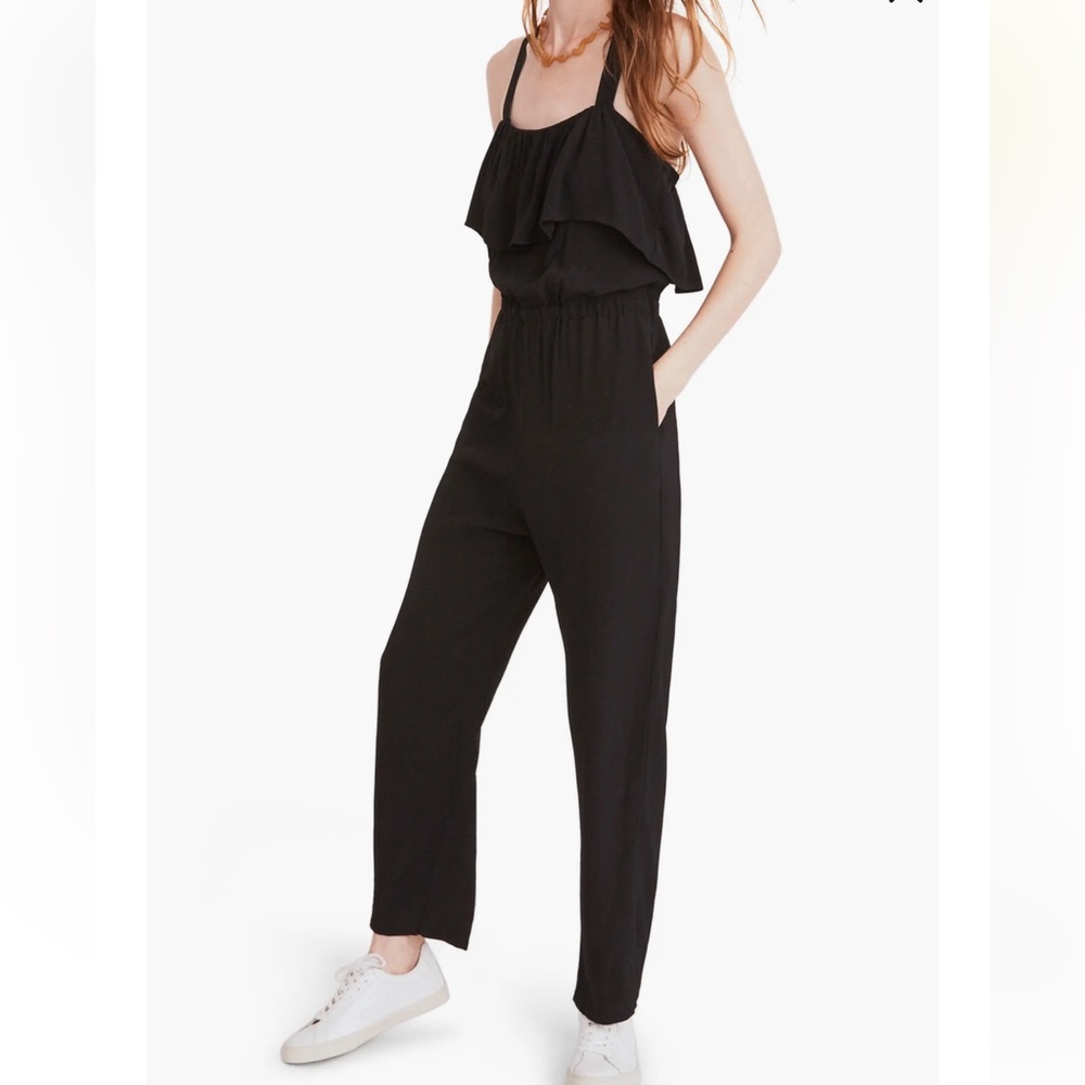 Madewell Apron ruffled Black jumpsuit
